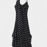 Robe Estefanía Gossamer avec Volants et Pois en Noir et Crème