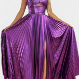 Robe Maxi Métallique Aikaterini avec Décolleté Croisé et Fente