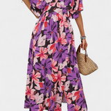 Robe Longue Julie avec Imprimé Floral et Décolleté Croisé