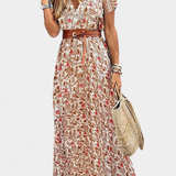 Robe Boho d'Été Anfisa avec Ceinture et Décolleté en V