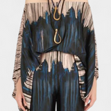 Ensemble de Deux Pièces Sybella avec Top Off-Shoulder et Pantalons Amples Imprimés