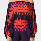 Ensemble de Deux Pièces Sybella avec Design Off-Shoulder et Pantalons Amples à Imprimé