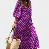 Robe Aroa Boho avec Imprimé Artistique et Silhouette Fluide