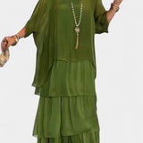 Robe Maxi Caroline avec Volants et Manches Chauve-Souris