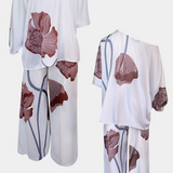 Ensemble Floral de Deux Pièces Sybella avec Top Off-the-Shoulder et Pantalons Droits