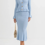 Ensemble de Robe Midi en Maille Raffinée Prudence avec Top Boutonné