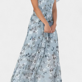 Robe Maxi Florale Amara avec Décolleté en V et Manches Volantes