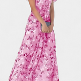 Robe Maxi Florale Amara avec Décolleté en V et Manches Volantes