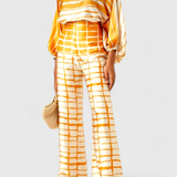 Ensemble de Deux Pièces Sybella avec Top Off-the-Shoulder et Pantalons Amples Imprimés