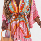 Robe Maxi Joelle Arc-en-ciel avec Décolleté en V et Manches Chauve-Souris