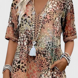 Robe Perla Boho avec Imprimé Floral et Détails en Crochet