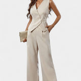 Ensemble Gilet Sans Manches et Pantalons à Jambes Larges Heskia