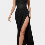 Robe Armoni de Sirène avec Corsage et Fines Bretelles