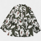 Blouse Filomena avec Demi-Patte de Boutonnage et Manches Bouffantes en Imprimé Floral Abstrait