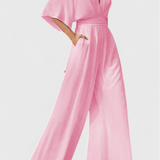 Mono Long Élégant avec Jambes Amples et Décolleté en V