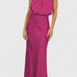 Robe Rina Élégante avec Col Halter Drapé