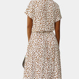 Robe Midi Rovena à Pois, Col Chemise et Taille Ajustable