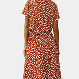 Robe Midi Rovena à Pois, Col Chemise et Taille Ajustable