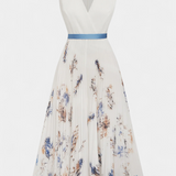 Robe Midi Elise Sans Manches en Imprimé Floral et Plis