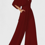 Mono Long Élégant avec Jambes Amples et Décolleté en V