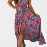 Robe Longue Ximena avec Imprimé Floral et Fente Latérale