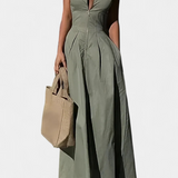 Mono sans manches à jambes larges Blanche avec plis et col rond