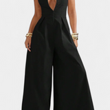 Mono sans manches à jambes larges Blanche avec plis et col rond