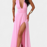 Robe Latisha avec Col Halter et Haute Fente