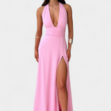 Robe Latisha avec Col Halter et Haute Fente
