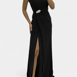 Robe Maxi Plissée Shiloh avec Fente Latérale et Décolleté Croisé