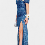 Robe de Sirène à Épaules Dégagées et Paillettes