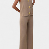 Ensemble Jacey en Tricot avec Gilet et Pantalons à Jambes Larges