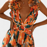 Robe Zuleika en Chiffon avec Volants et Fentes Latérales