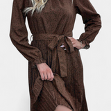 Robe Midi Plissée avec Imprimé Léopard Evabeth