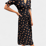Robe Midi à Pois Lizzie avec Décolleté en V Profond