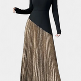 Robe Leya Élégante avec Blocs de Couleur et Manches Longues
