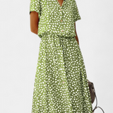 Robe Midi Rovena à Pois, Col Chemise et Taille Ajustable