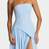 Robe Maxi en Chiffon Celaena avec Épaules Dégagées et Fente Latérale