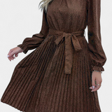 Robe Midi Plissée avec Imprimé Léopard Evabeth