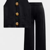 Ensemble Jacey en Tricot avec Gilet et Pantalons à Jambes Larges