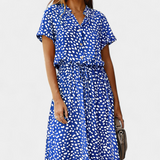 Robe Midi Rovena à Pois, Col Chemise et Taille Ajustable