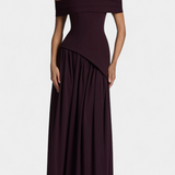 Robe Maxi en Chiffon Celaena avec Épaules Dégagées et Fente Latérale