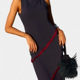 Robe Midi Bodycon Orfila avec Chiffon Contrastant et Franges