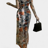 Robe Ajustée Jaenia avec Imprimé Floral et Décolleté Carré