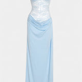 Robe Maxi en Dentelle Asymétrique Castanza