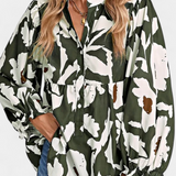 Blouse Filomena avec Demi-Patte de Boutonnage et Manches Bouffantes en Imprimé Floral Abstrait