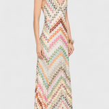 Robe Longue Agustina en Dentelle avec Décolleté en V et Motif Zigzag