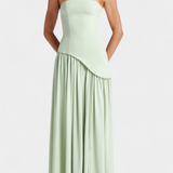 Robe Maxi en Chiffon Celaena avec Épaules Dégagées et Fente Latérale