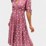 Robe Midi à Pois Lizzie avec Décolleté en V Profond