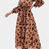 Robe Maxi en Dentelle Florale Iolanda avec Manches Bouffantes